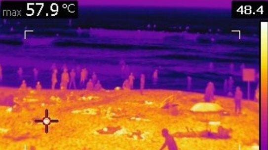 Temperatures in the shade can be hot, but those in the sun, such as Bondi Beach in November 2015, weren't far off 60 degrees, according to heat cameras.