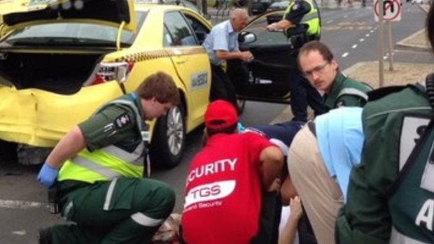 Two pedestrians ended up in hospital after a crash outside the Australian Open on Thursday. 