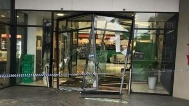The damaged doors of Watervale Shopping Centre.