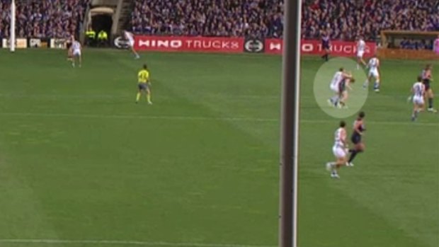 North Melbourne's Todd Goldstein conceded a free-kick and 50-metre penalty for high contact against Fremantle's Hayden Ballantyne.