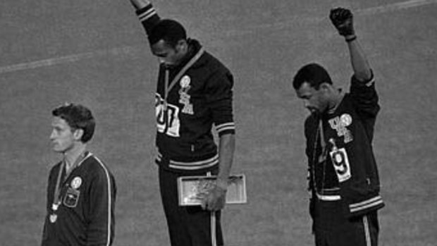 Australian silver medallist 200m sprinter Peter Norman at  the Mexico Olympics in 1968.