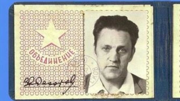 An identity card created by the CIA in an attempt to replicate Adolf Tolkachev's building pass to facilitate removing secret documents from his Soviet military institute.