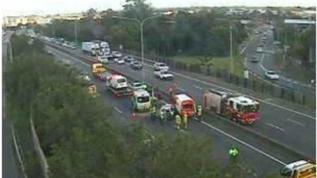Two cars and a truck have collided on the M1.