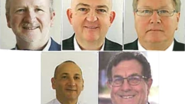 The five Liberal candidates vying for the WA Senate vacancy as they appear on their nomination forms. From left to right: David Barton, Slade Brockman, Mark Lewis (bottom row) Gabi Ghasseb, and Michael Sutherland.