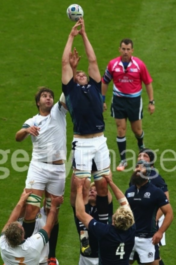 Scotland's Jonny Gray misses the lineout ball.