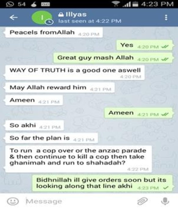 An alleged exchange of messages between the boy and his Australian contact.