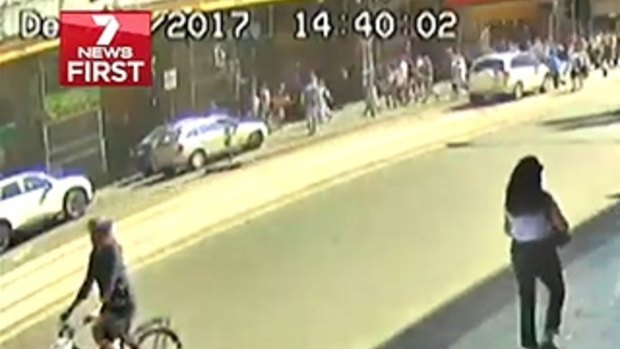 CCTV shows the moment an SUV ploughs into pedestrians on Flinders Street.