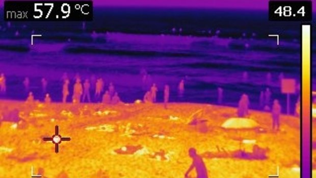 Temperatures in the shade can be hot, but those in the sun, such as Bondi Beach in November 2015, weren't far off 60 degrees, according to heat cameras.