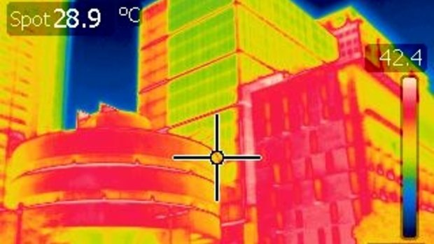 Martin Place shows a relatively balmy 28.9 degrees on the infrared camera at 12.25pm on Friday.