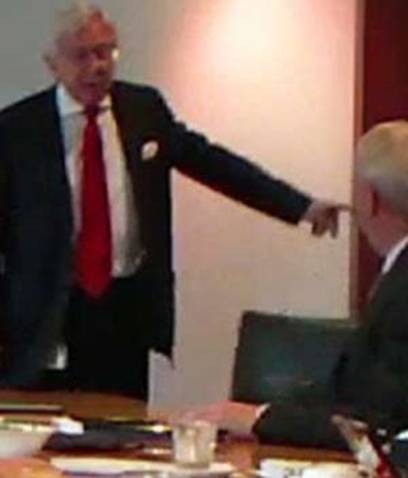 A still from the video of the fiery showdown in the NewSat boardroom.