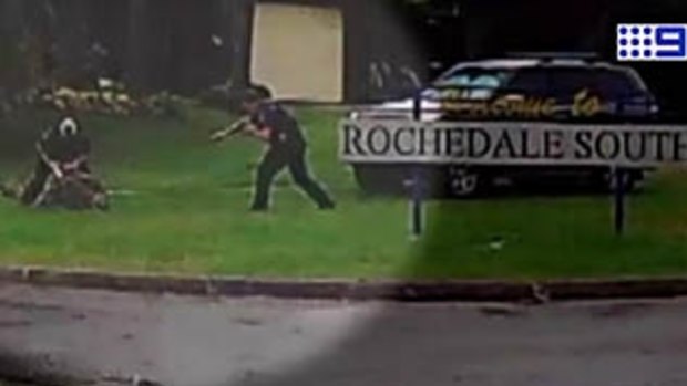 Police apprehend a soldier doing fitness training at Rochedale