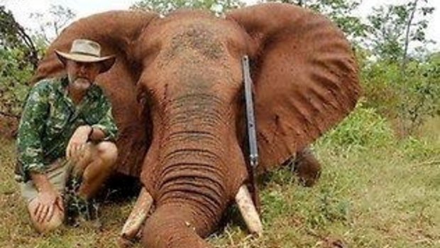 Robert Borsak with an African elephant he shot.