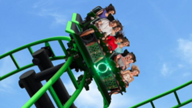 The Green Lantern ride was 'delayed' according to a Movie World spokeswoman, trapping passengers for about 30 minutes. 