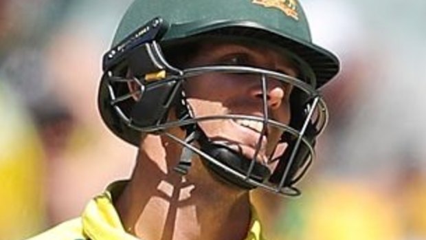 Not again: Mitchell Marsh is dismissed for a duck on Sunday.