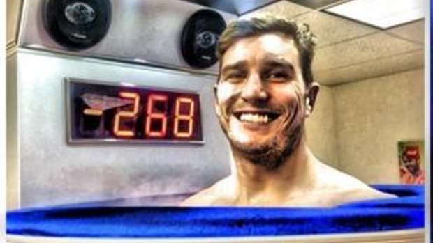 Canberra boxer Steve Lovett in a cryotherapy chamber. 
