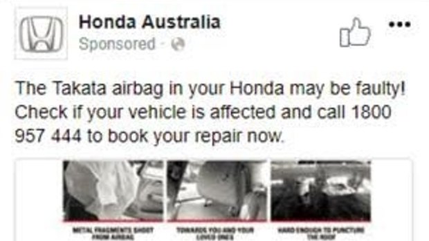 Honda Australia is pairing with Facebook to reach  remaining customers whose car may have a faulty airbag. 