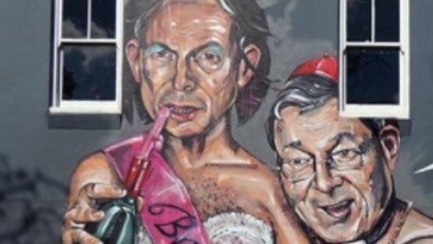 The Happy Ending had depicted Tony Abbott in a wedding dress and sash with the words "bride to be" next to a shirtless and muscular Cardinal George Pell.