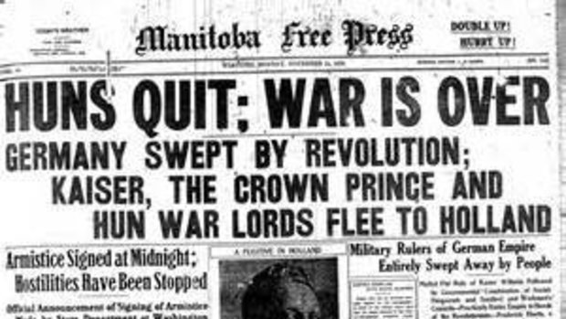 Huns Quit!. Newspapers greet the Armistice in 1918