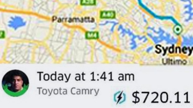 Uber surge pricing saw this ride from the CBD to Blacktown cost more than $700.