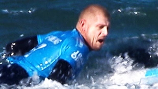 The moment a huge shark launches itself at Australian surfer Mick Fanning. 
