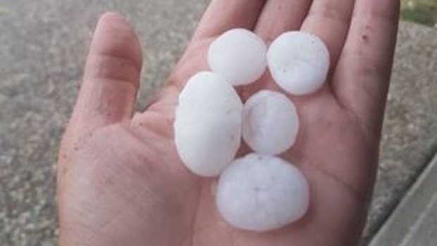 Large hail stones have pelted parts of Ipswich on Tuesday afternoon.