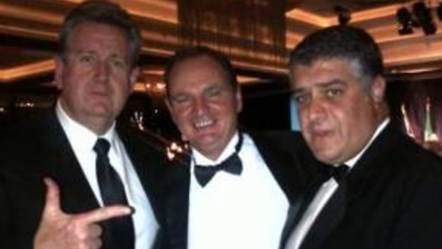Paul Pisasale (centre) in the now-famous photo with then-NSW premier Barry O'Farrell and Nick di Girolamo.