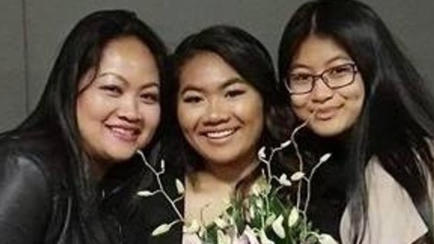 Phalla Neary Khmer, left, with two of her children, daughters Claudia and Angel.