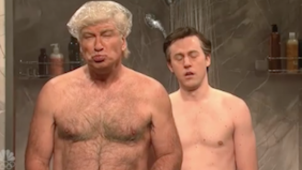 Alec Baldwin as Donald Trump in a <i>Saturday Night Live</i> comedy skit.
