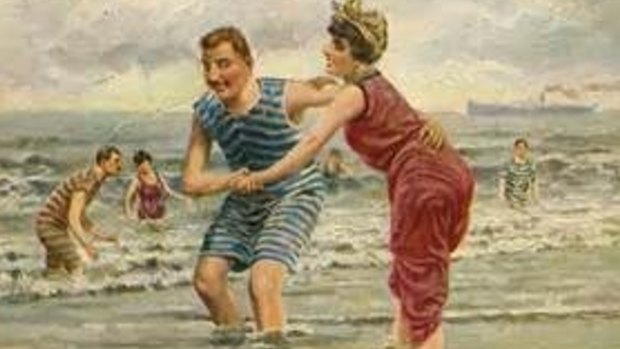 Vintage postcard of fun at the beach.