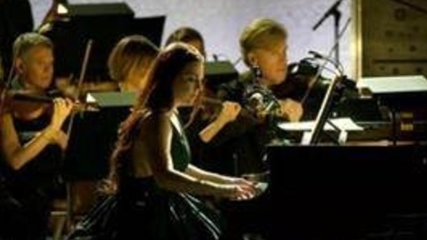 Amy Lee performs with a 28-piece orchestra at LA's Greek Theatre last  October.