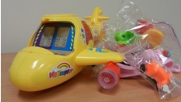 This generic brand helicopter toy failed the normal use test, the small parts test, the reasonable foreseeable abuse test, the drop test, and the tension test.