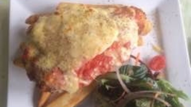 The chicken parmigiana was 'lovely and moist, and at $15, it's really good value'.