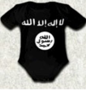 An image of a baby bodysuit bearing the flag used by the Islamic State.