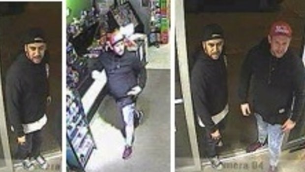Police are searching for the two men pictured after an assault in East Brunswick that left a man unconscious.