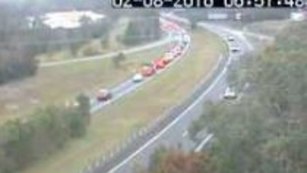 Traffic is backing up onto the Sunshine Motorway after a crash on the Bruce Highway southbound at Palmview.