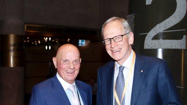 Lew and Wilson smile for the cameras at The Australian Financial Review's Sohn Hearts and Minds conference  in 2018.