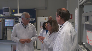 Johnson & Johnson's chief scientific officer Paul Stoffels talks to scientists at the company's Janssen Vaccines facility in Leiden, Holland.