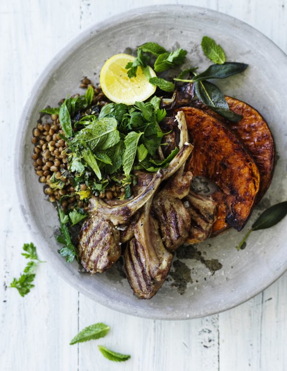 Neil Perry s barbecued lamb chops with pumpkin and lentils