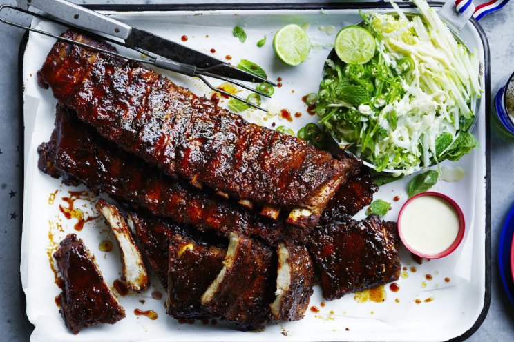 American style pork ribs with apple and wombok slaw