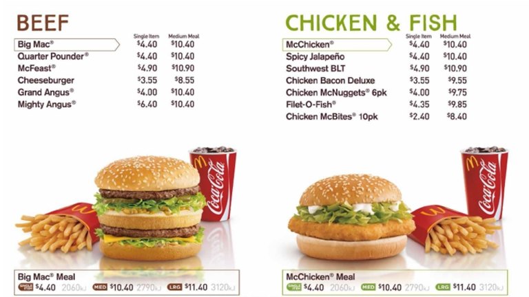 Maccas menus outlet