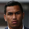 Jacob Saifiti arrives at Newcastle Local Court on Monday. 