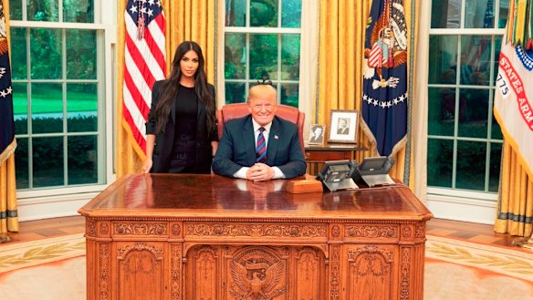 Kim Kardashian in the Oval Office with US President Donald Trump.
