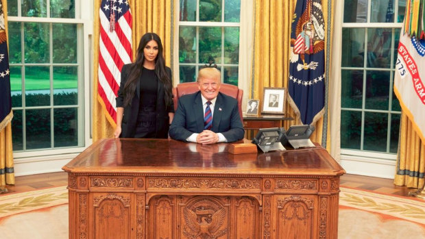 Kim Kardashian in the Oval Office with US President Donald Trump.