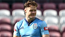 Blues star Ethan Strange at training in Brisbane.