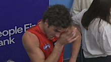 Ben King emotional in the rooms after beating St Kilda.