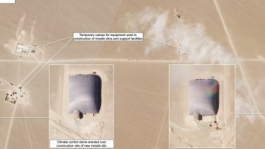 Dome structures seen over silo construction sites, seen in Planet Lab satellite photography on the Federation of American Scientists website.