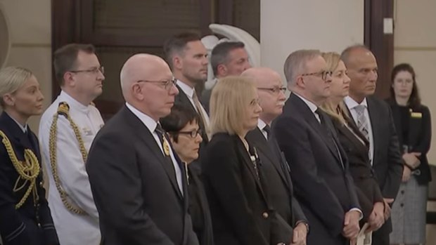 Dignitaries at Bill Hayden’s funeral, including Governor-General David Hurley, Queensland Governor Jeannette Young, Prime Minister Anthony Albanese and Premier Annastacia Palaszczuk.