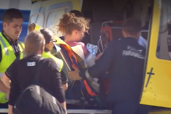 The 24-year-old woman was flown to Hervey Bay Hospital in a stable condition with wounds to her limbs and torso.