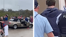 An 18-year-old has been charged with multiple offences after a car he was allegedly driving lost control and hit a group of people in Newcastle.