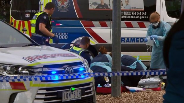 Paramedics at the scene when a teen was stabbed on Tuesday afternoon.